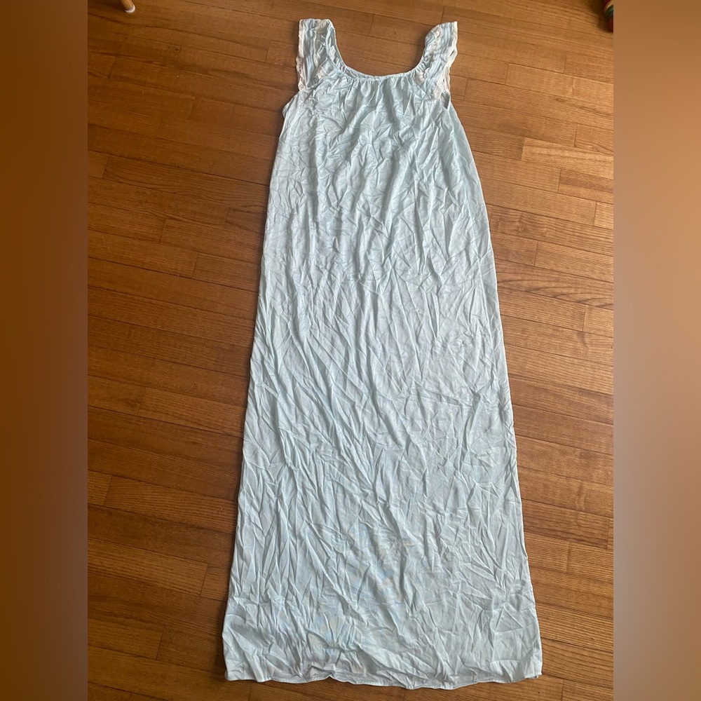 Vtg 60/70s Pastel Blue Tricia Maxi Nightgown Lace Trim Boho Coquette Sleepwear S View 2